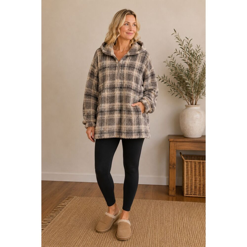 Koolaburra by UGG Sherpa Pullover Hoodie Plaid 1/4 Zip Cozy 3X